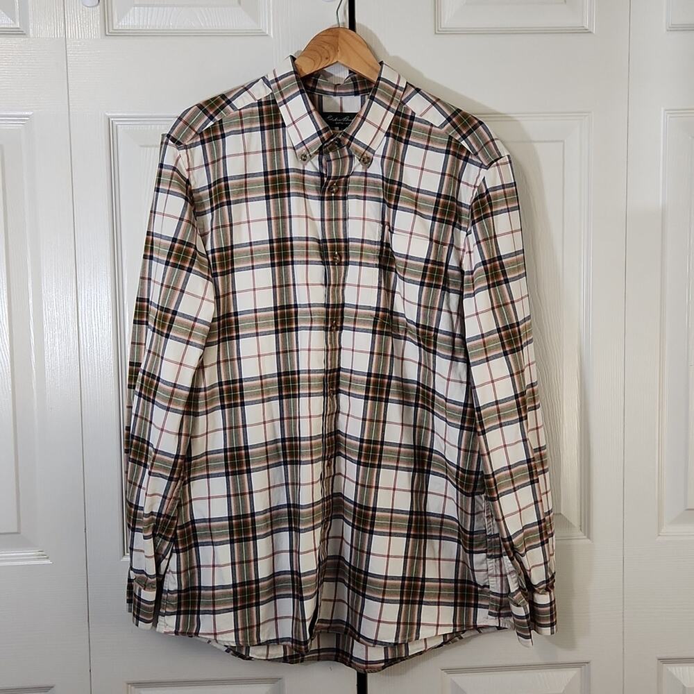 Eddie Bauer Men's Plaid Button Down Long Sleeve Shirt Size LG Cotton Business